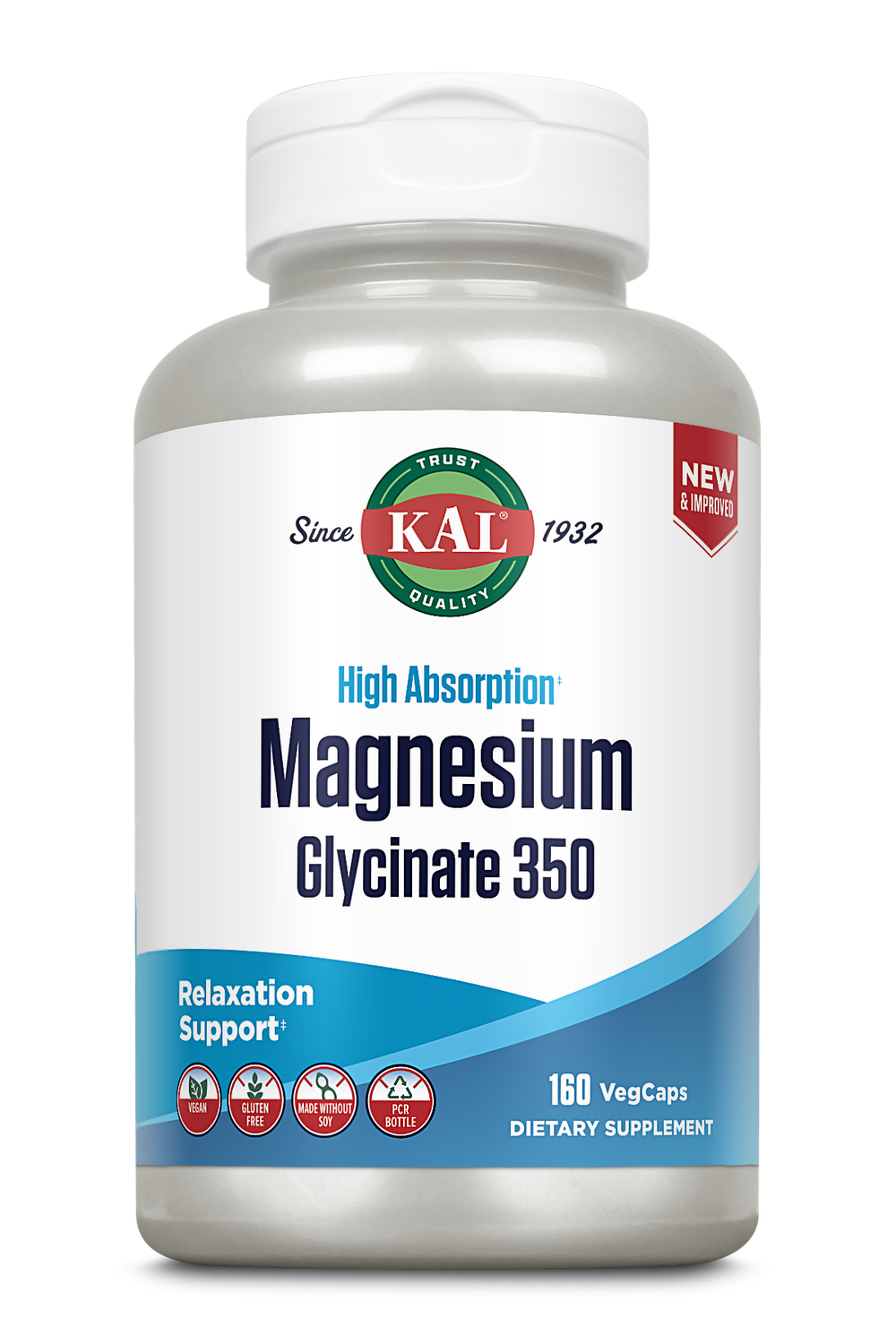 Kal - Magnesium Glycinate 350mg - 160 Veg Capsules