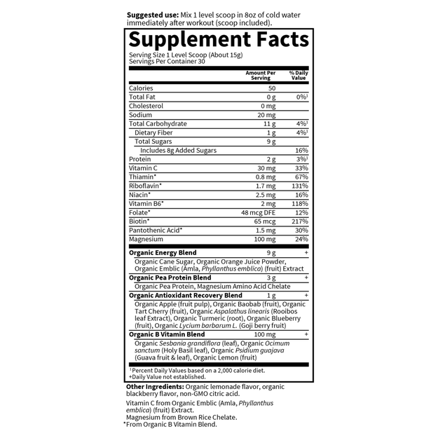 Garden of Life - Sport Organic Plant-Based Recovery Blackberry Lemonade - 15.7 oz