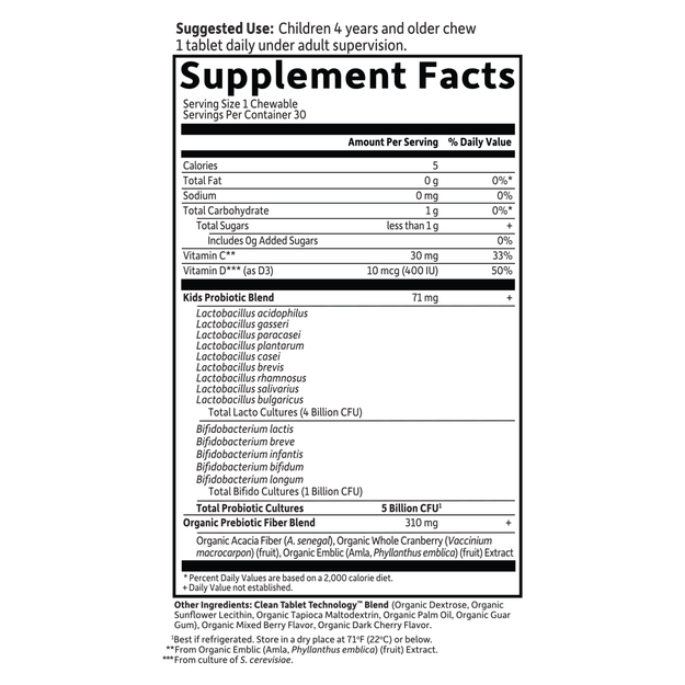 Garden of Life - Dr. Formulated Probiotics Kids + Tasty Organic Berry Cherry - 30 Chewables