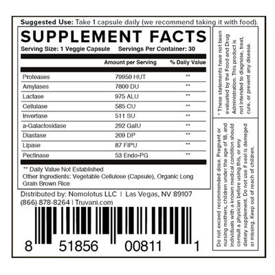 Truvani - Easy Enzymes - Plant Based Digestive Enzymes - 30 Capsules