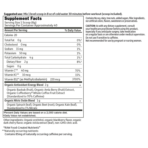 Garden of Life - Sport Organic Energy + Focus Sugar Free Blackberry Cherry 231 g