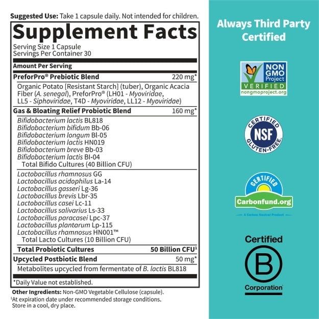 Garden of Life - Dr. Formulated Probiotics Gas &amp; Bloating 50 Billion - 30 Veg Capsules