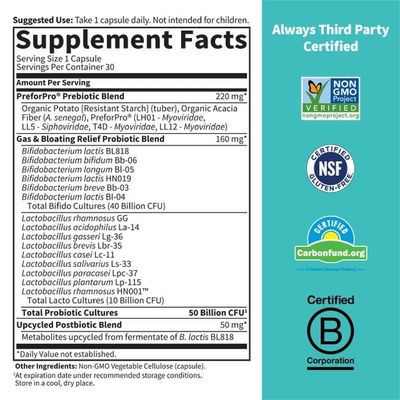 Garden of Life - Dr. Formulated Probiotics Gas &amp; Bloating 50 Billion - 30 Veg Capsules