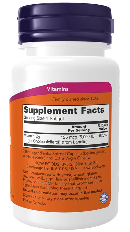 Now - Vit D 3 5000 IU - 120 Softgels