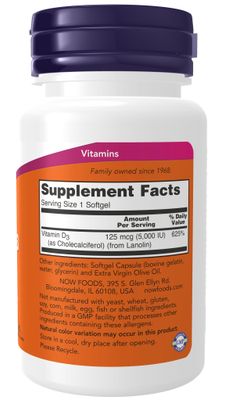 Now - Vit D 3 5000 IU - 120 Softgels