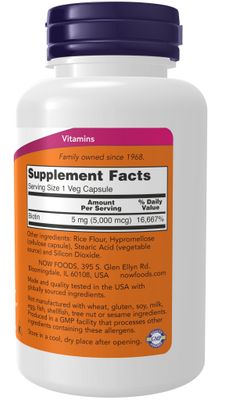 Now - Biotin 5000 mcg - 120 Veg Capsules