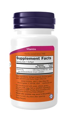 Now - Vit D 3 5000 IU - 240 Softgels