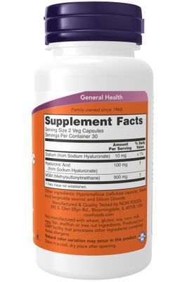 Now - Hyaluronic Acid 50mg + MSM - 60 Veg Capsules