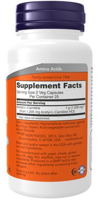 Now - Acetyl L Carn 500mg - 100 Capsules