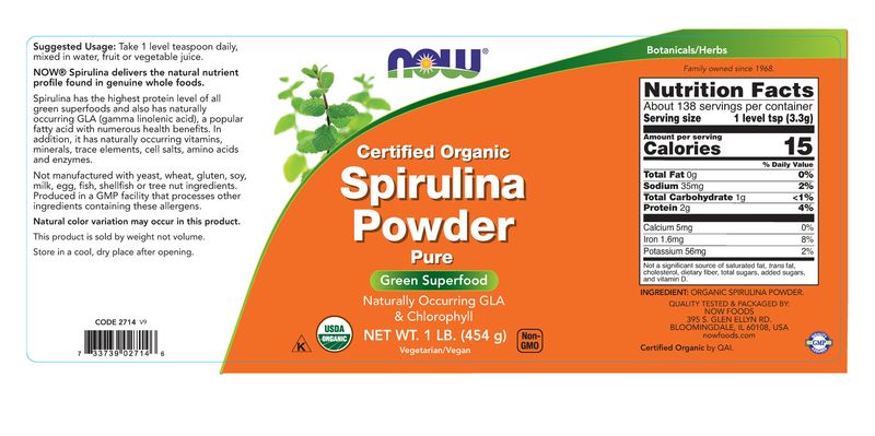 Now - Spirulina Powder Organic - 1 lb
