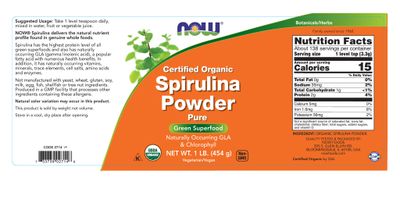 Now - Spirulina Powder Organic - 1 lb