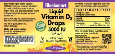 Bluebonnet - Liquid Vitamin D3 Drops 5000 IU Citrus - 1 fl oz
