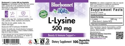 Bluebonnet - L-Lysine 500 mg - 100 Veg Capsules