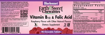 Bluebonnet - Earthsweet Chewables Vitamin B-12 &amp; Folic Acid Raspberry - 90 Tablets