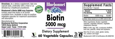 Bluebonnet - Biotin 5000 mcg - 60 Veg Capsules