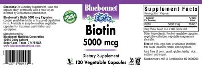 Bluebonnet - Biotin 5000 mcg - 120 Veg Capsules