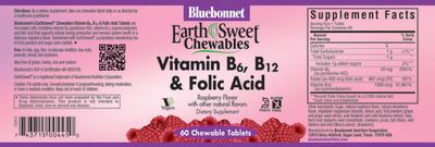 Bluebonnet - Earthsweet Chewables Vitamin B6 B12 Plus Folic Acid Natural Raspberry - 60 Tablets