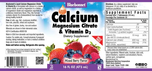 Bluebonnet - Liquid Calcium Magnesium Citrate Plus Vitamin D3 Natural Mixed Berry - 18 oz