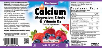 Bluebonnet - Liquid Calcium Magnesium Citrate Plus Vitamin D3 Natural Mixed Berry - 18 oz