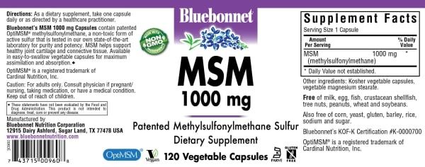 Bluebonnet - MSM 1000 mg - 120 Veg Capsules