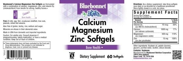 Bluebonnet - Calcium Magnesium Zinc - 60 Softgels