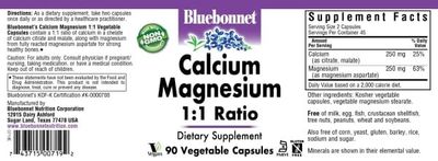 Bluebonnet - Calcium Magnesium 1:1 Ratio - 90 Veg Capsules