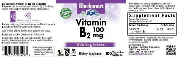 Bluebonnet - Vitamin B2 - 100 Veg Capsules