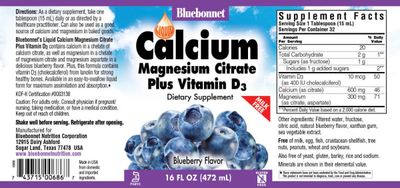 Bluebonnet - Liquid Calcium Magnesium Citrate Plus Vitamin D3 Natural Blueberry - 16 oz