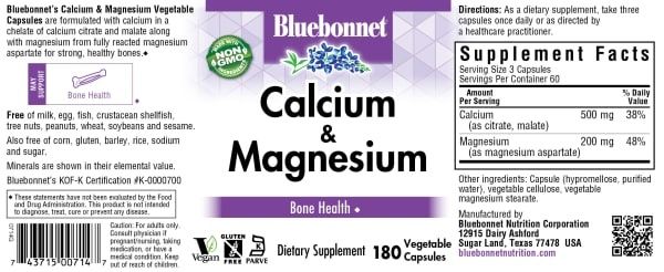 Bluebonnet - Calcium Plus Magnesium - 180 Veg Capsules