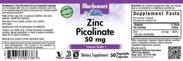 Bluebonnet - Zinc Picolinate 50 mg - 50 Veg Capsules