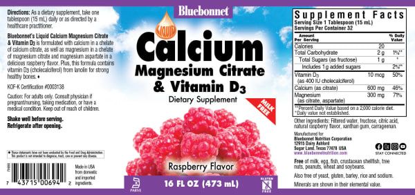 Bluebonnet - Raspberry Calcium Magnesium Liq - 16 oz
