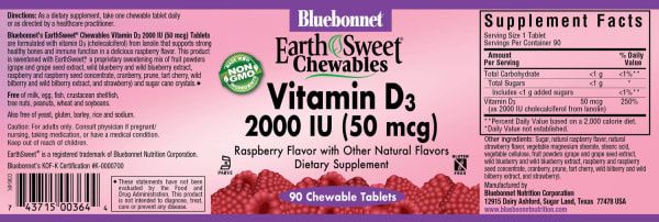 Bluebonnet - Earthsweet Chewables Vitamin D3 Natural Raspberry - 90 Chewables