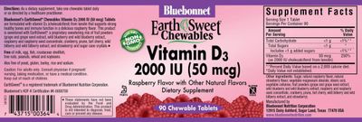 Bluebonnet - Earthsweet Chewables Vitamin D3 Natural Raspberry - 90 Chewables