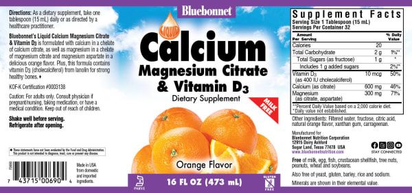 Bluebonnet - Liquid Calcium Magnesium Citrate Plus Vitamin D3 Natural Orange - 17 oz