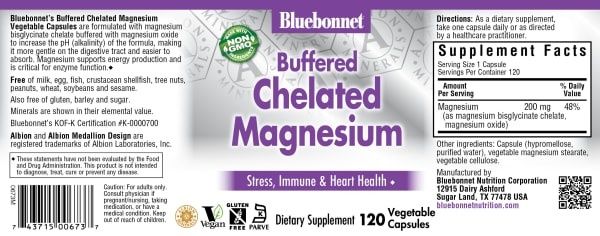 Bluebonnet - Buffered Chelated Magnesium 200 mg - 120 Veg Capsules