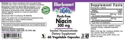 Bluebonnet - Flush Free Niacin 500 mg - 60 Veg Capsules