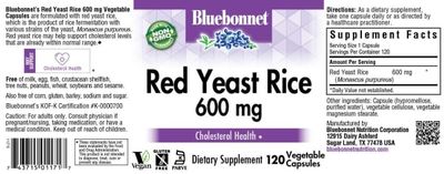 Bluebonnet - Red Yeast Rice 600 mg - 120 Veg Capsules