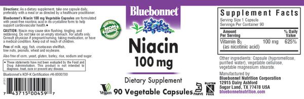 Bluebonnet - Niacin 100 mg - 90 Veg Capsules