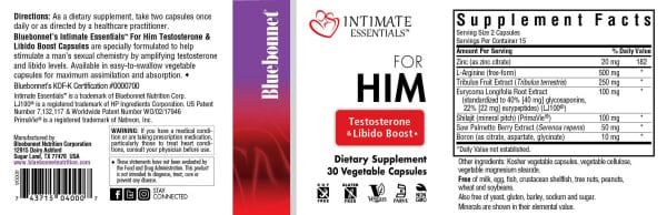 Bluebonnet - For Him Test &amp; Libido Boost - 30 Veg Capsules