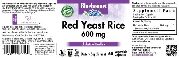 Bluebonnet - Red Yeast Rice 600 mg - 60 Veg Capsules