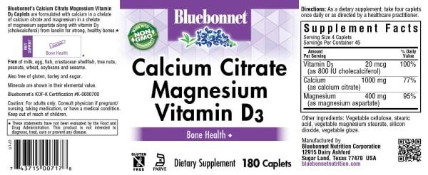 Bluebonnet - Calcium Citrate Plus Vitamin D3 - 180 Capsules