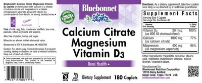 Bluebonnet - Calcium Citrate Plus Vitamin D3 - 180 Capsules