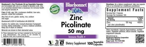 Bluebonnet - Zinc Picolinate 50 mg - 100 Veg Capsules