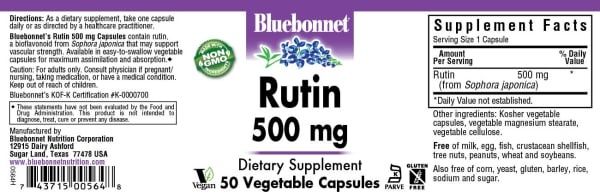 Bluebonnet - Rutin 500 mg - 50 Veg Capsules