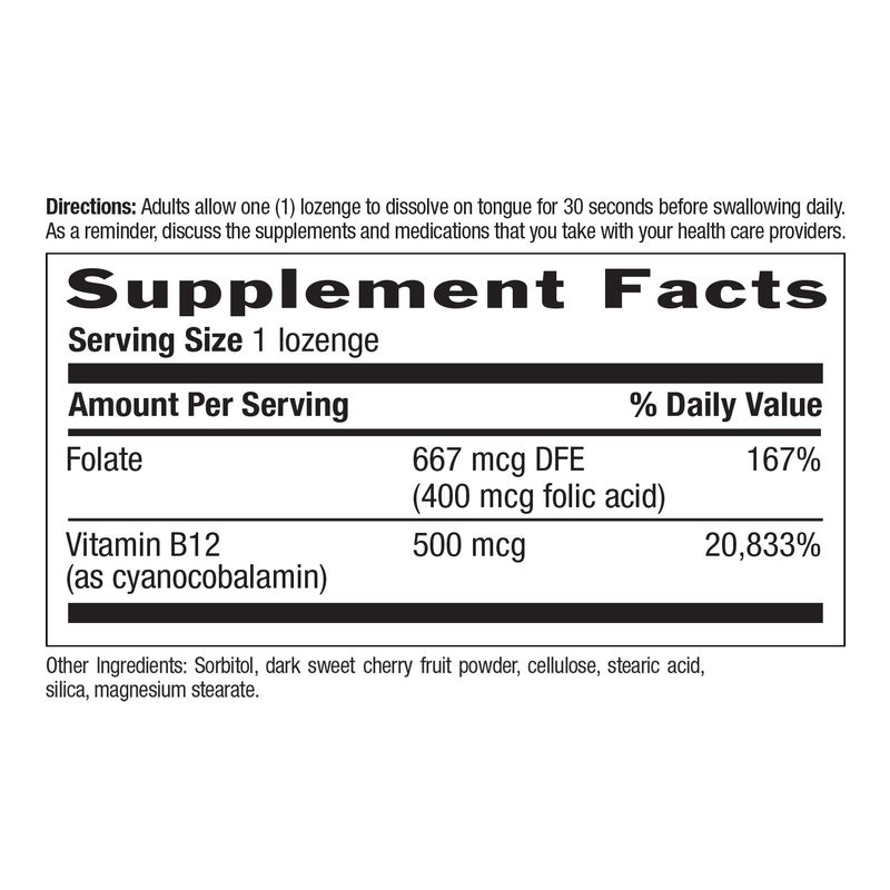 Country Life - Vitamin B12 w Folate 500 mcg Cherry - 100 Lozenges