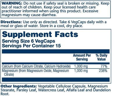 Solaray - Cal-Mag Citrate 1:1 Ratio High Potency - 180 Capsules