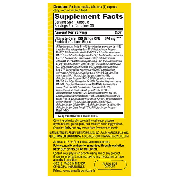 Renew Life - Ultimate Care 150B - 30 Capsules