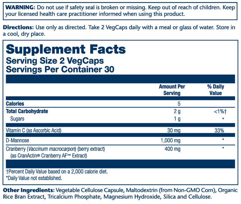 Solaray - D-Mannose With Cranactin - 60 Veg Capsules