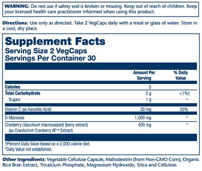 Solaray - D-Mannose With Cranactin - 60 Veg Capsules