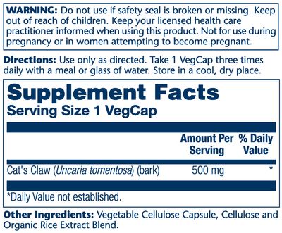 Solaray - Cats Claw - 100 Capsules